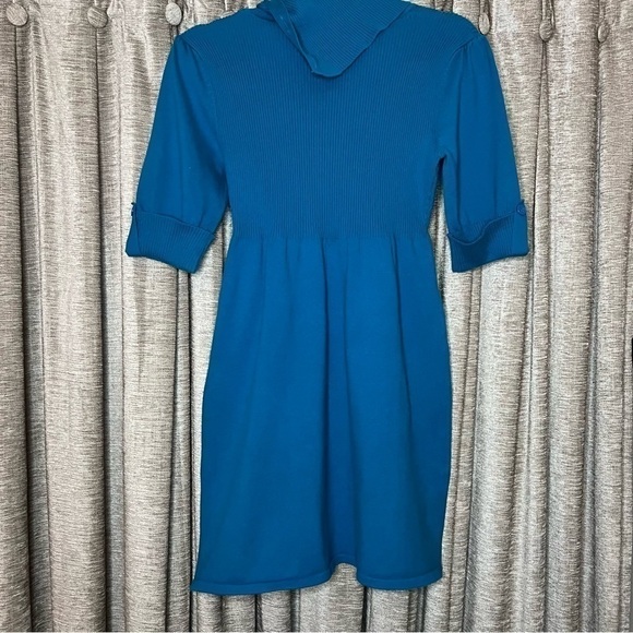 Take Out Turquoise Turtleneck Button Accent Elbow Length Sweater Dress Large - Picture 12 of 14